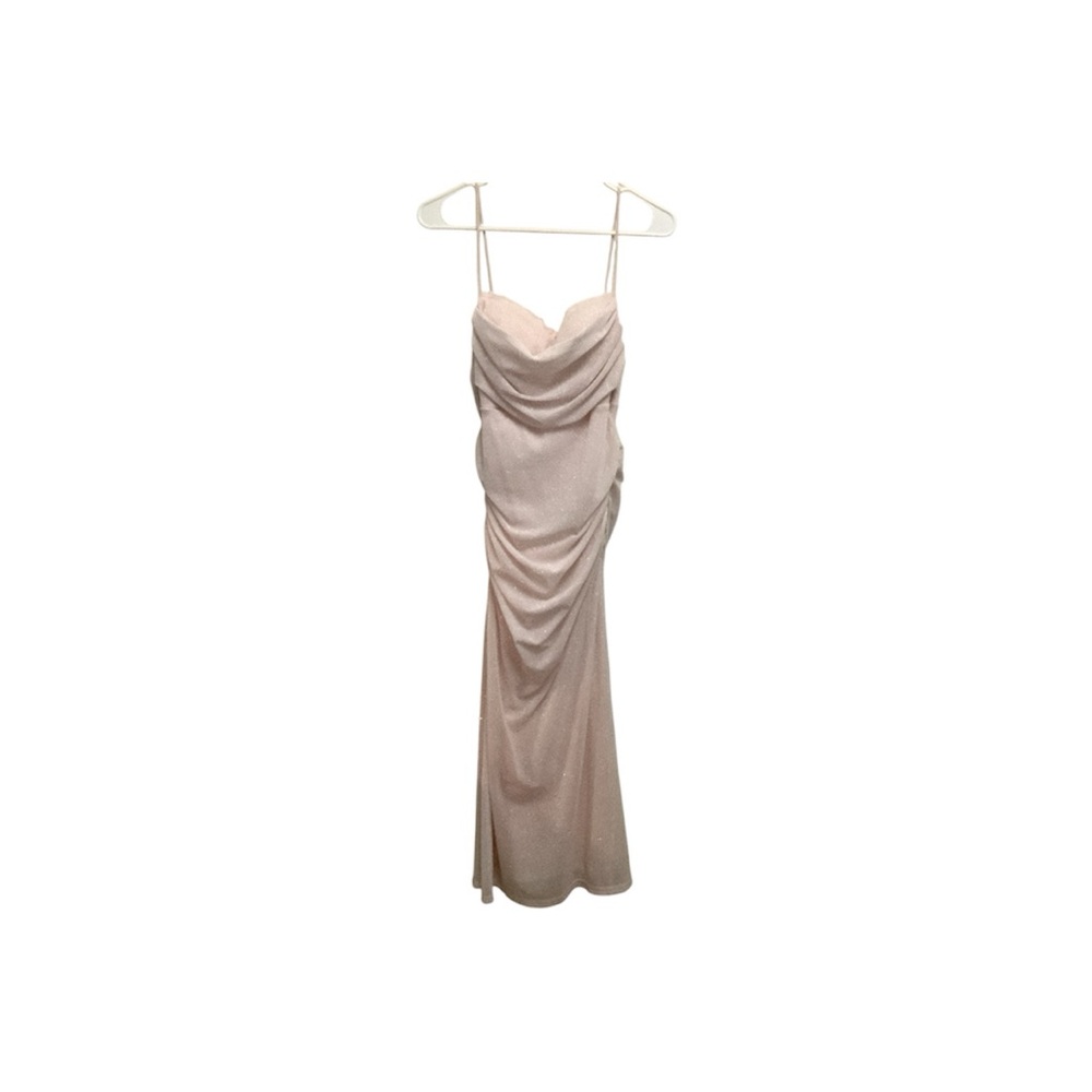 Elegant Blush Pink Cowl Neck Evening Dress